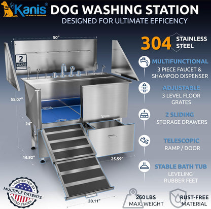 Professional Dog Washing Station 304 Stainless Steel Pets Grooming Tub