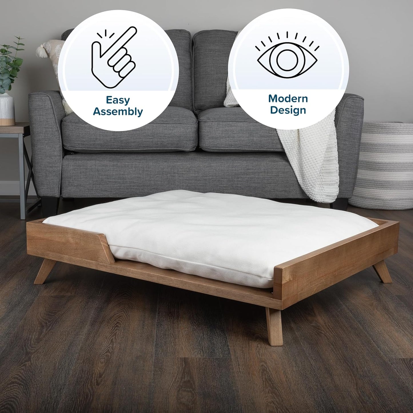 Elevated Dog Bed - 36” X 29.5” Indoor Pet Bed with Frame and Soft Cushion - Mid-Century Modern Wood Dog Bed for Medium to Large Pets by  (Natural)
