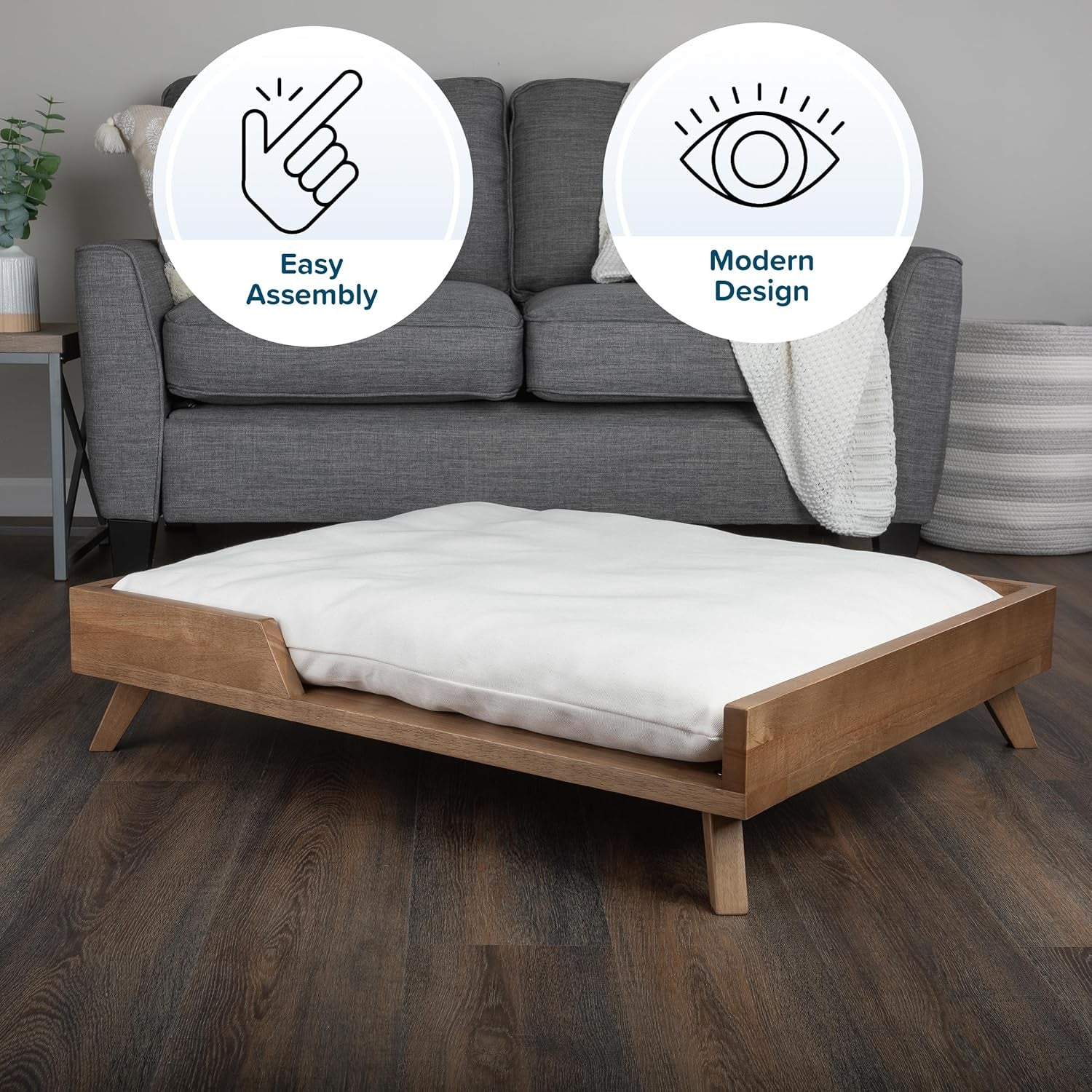 Elevated Dog Bed - 36” X 29.5” Indoor Pet Bed with Frame and Soft Cushion - Mid-Century Modern Wood Dog Bed for Medium to Large Pets by  (Natural)
