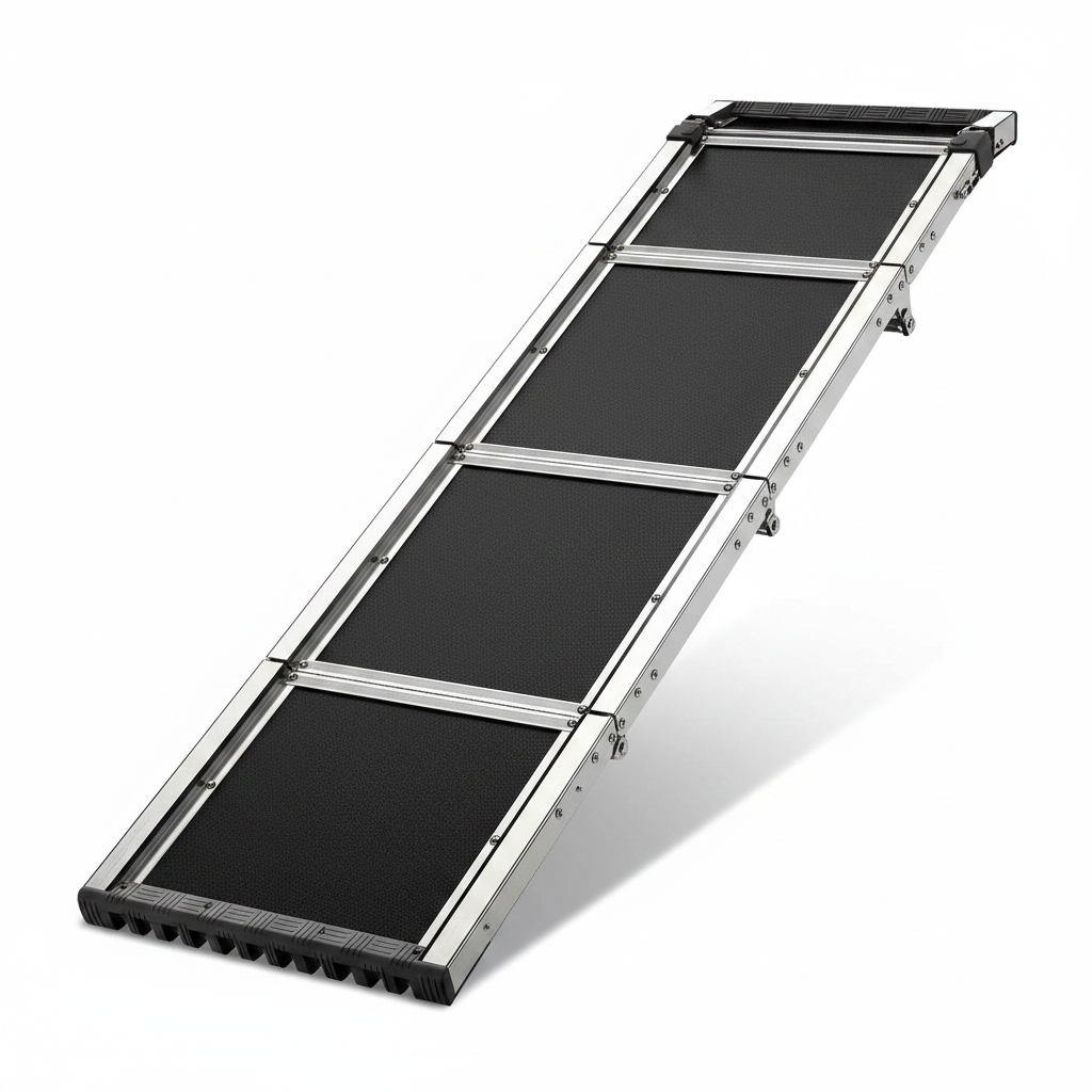 71" Aluminum Alloy Dog Ramp for Car SUV Truck Side Door, Foldable Outdoor Pet Ramp with Heavy Duty Steel Hinges, Non-Slip Traction Surface, Sturdy Ramp for Large Dogs up to 200 LBS (5 Folded)