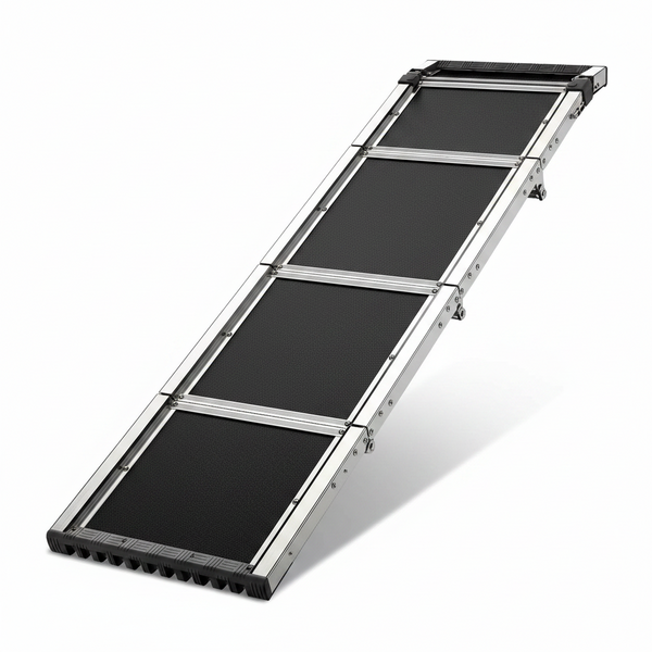 71" Aluminum Alloy Dog Ramp for Car SUV Truck Side Door, Foldable Outdoor Pet Ramp with Heavy Duty Steel Hinges, Non-Slip Traction Surface, Sturdy Ramp for Large Dogs up to 200 LBS (5 Folded)