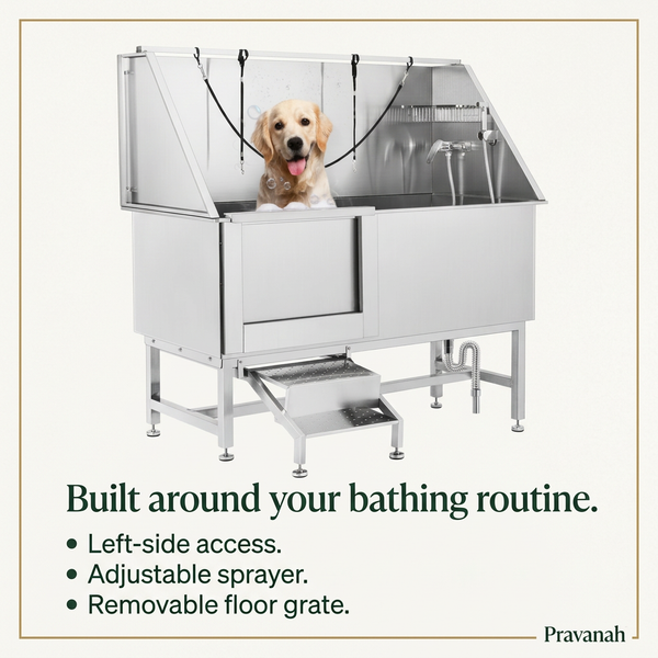 Stainless Steel Dog Washing Station with Left-Side Door & Folding Access Steps