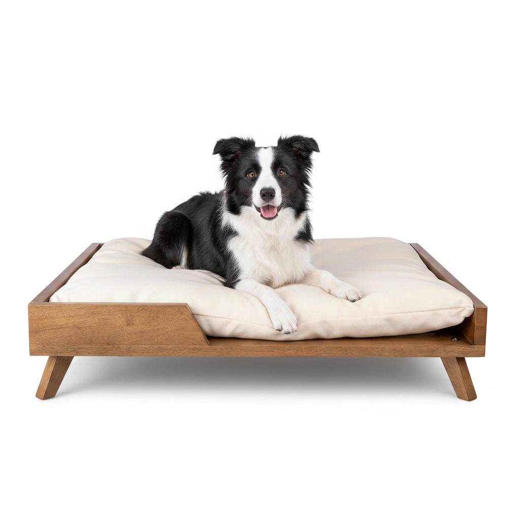 Elevated Dog Bed - 36” X 29.5” Indoor Pet Bed with Frame and Soft Cushion - Mid-Century Modern Wood Dog Bed for Medium to Large Pets by  (Natural)