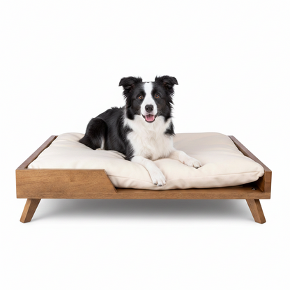 Elevated Dog Bed - 36” X 29.5” Indoor Pet Bed with Frame and Soft Cushion - Mid-Century Modern Wood Dog Bed for Medium to Large Pets by  (Natural)